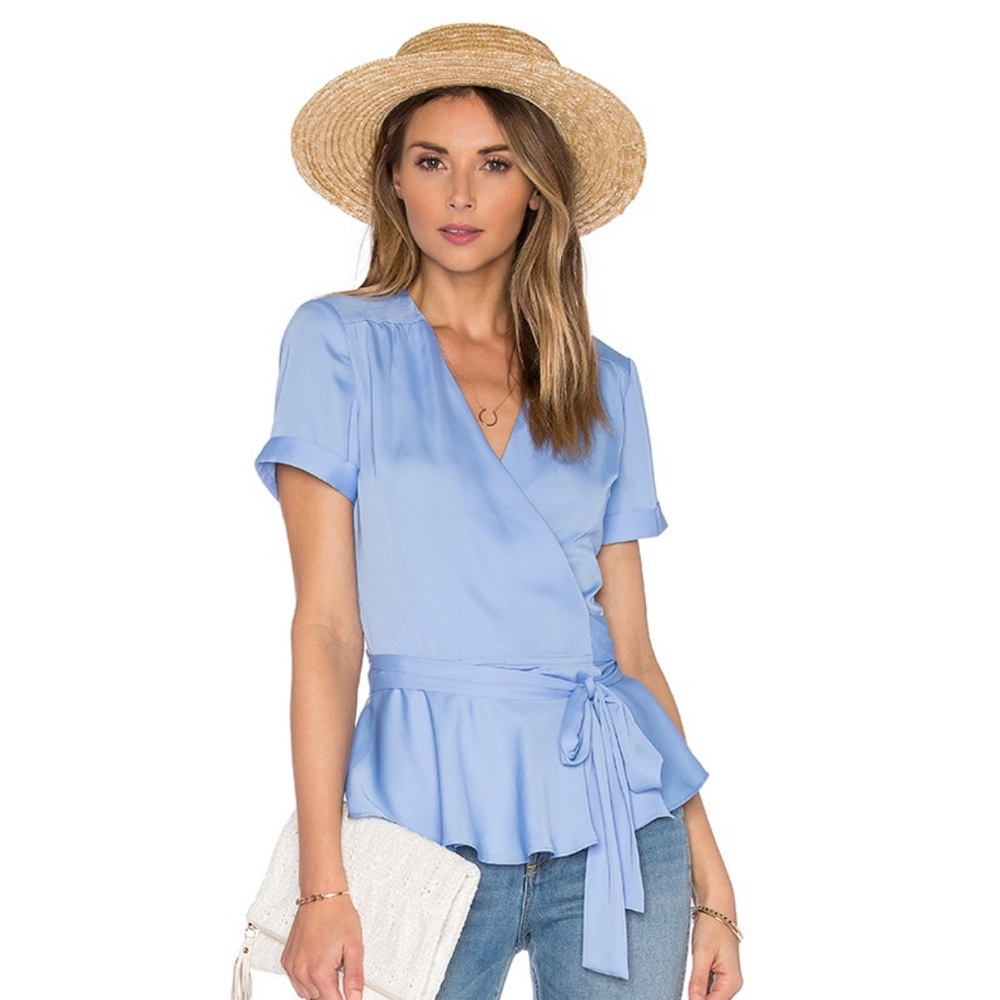 L’Academie Retro Wrap Blouse Marina Light Blue